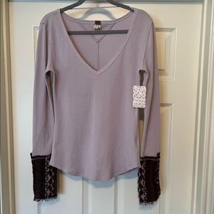 Free People V Neck Long Sleeve Thermal Shirt